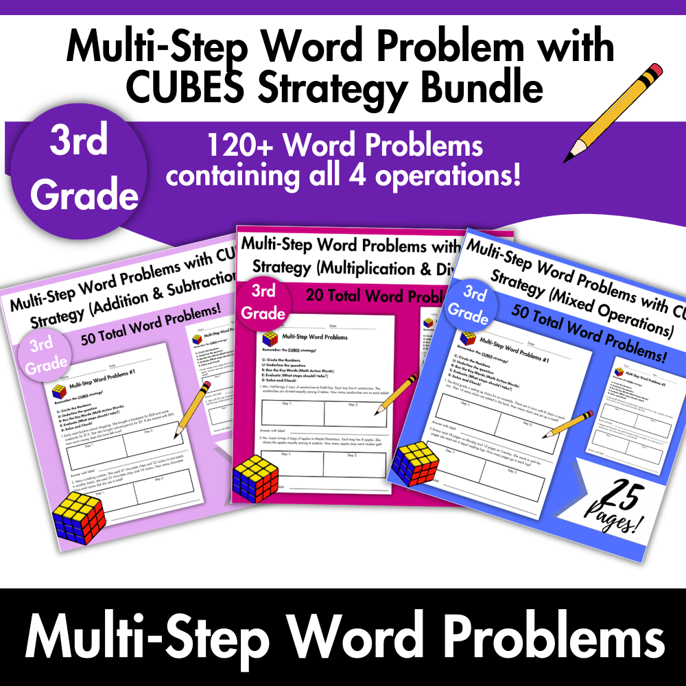 Multi-Step Word Problems with CUBES Strategy Bundle | Grade 3