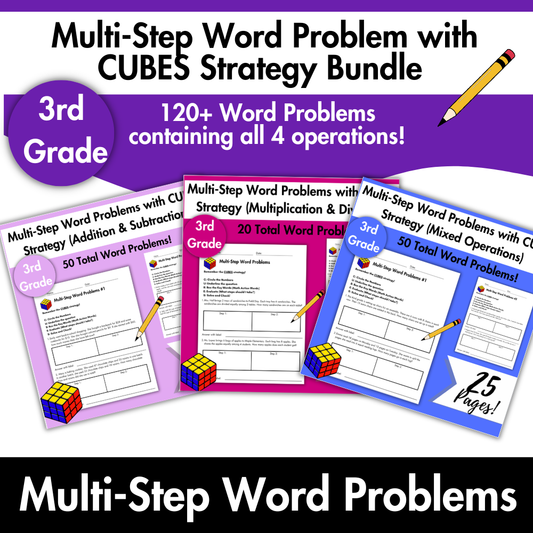 Multi-Step Word Problems with CUBES Strategy Bundle | Grade 3