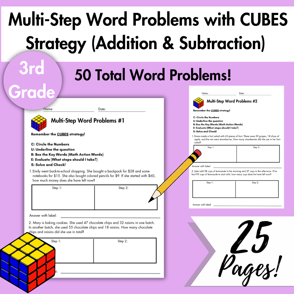 Multi-Step Word Problems with CUBES Strategy | Addition & Subtraction | Grade 3