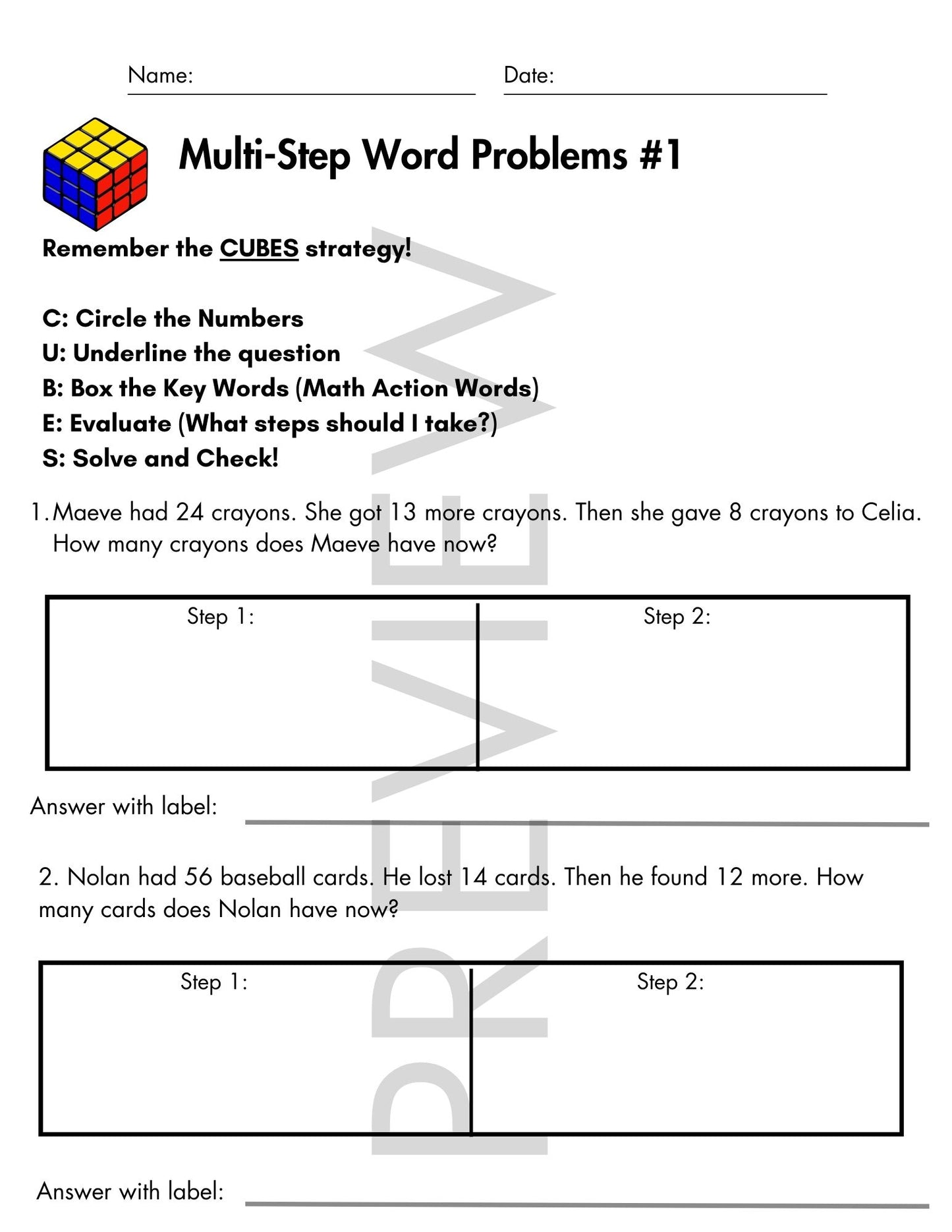 Multi-Step Word Problems with CUBES Strategy | Addition & Subtraction | Grade 2