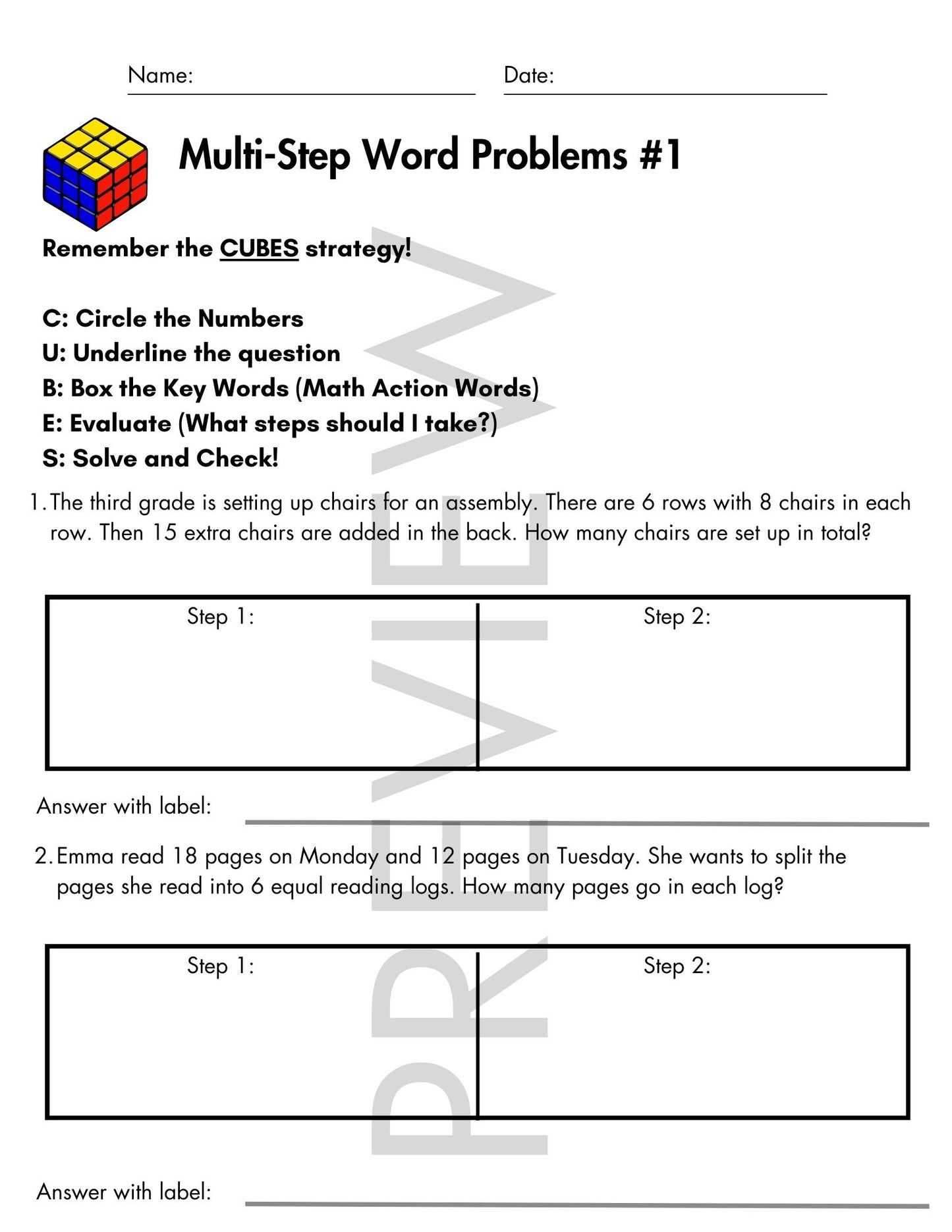 Multi-Step Word Problems with CUBES Strategy | Mixed Operations | Grade 3