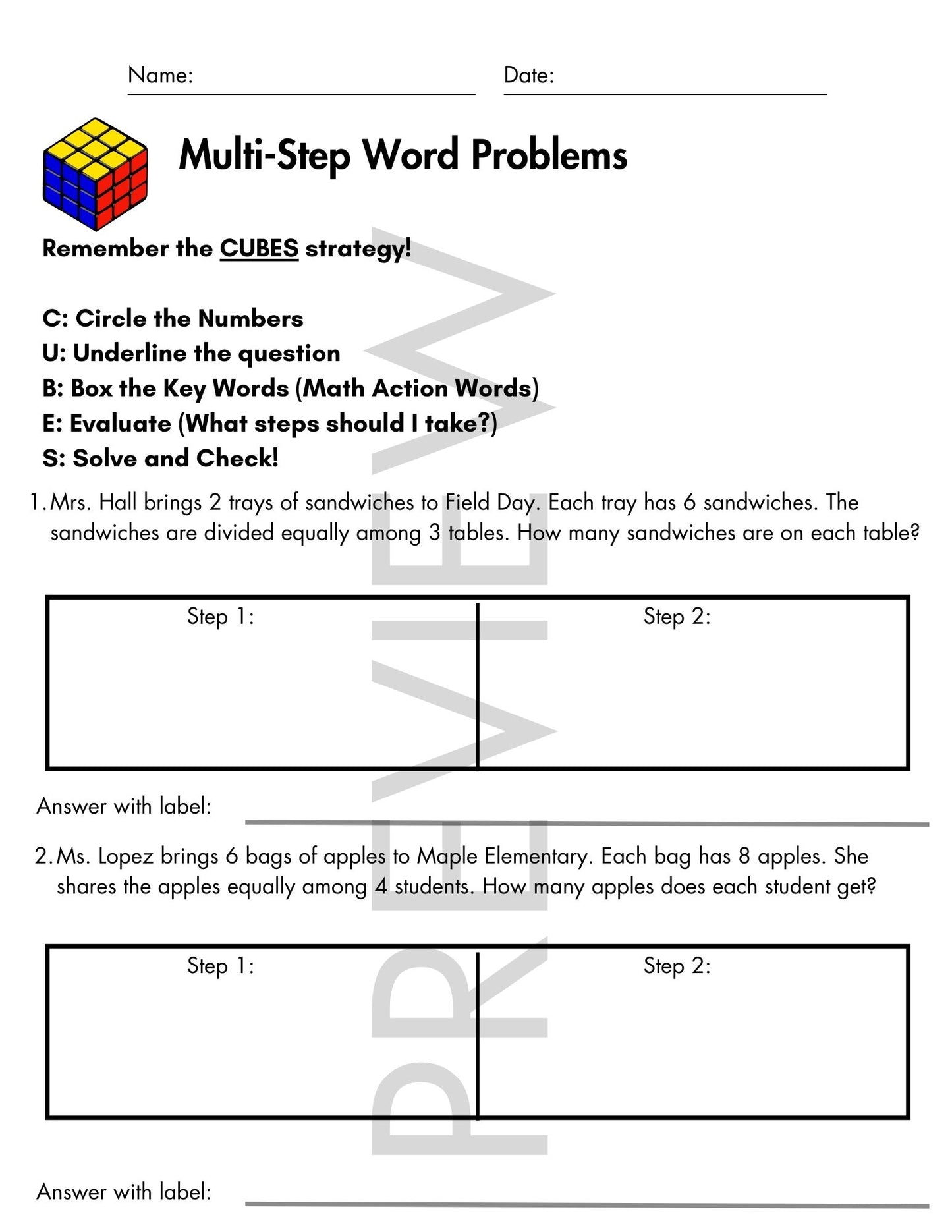 Multi-Step Word Problems with CUBES | Multiplication & Division | Grade 3