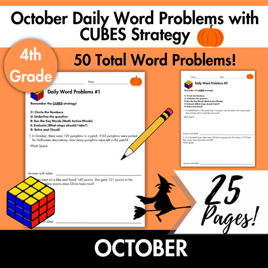 October Daily Word Problems with CUBES Strategy | 4th Grade