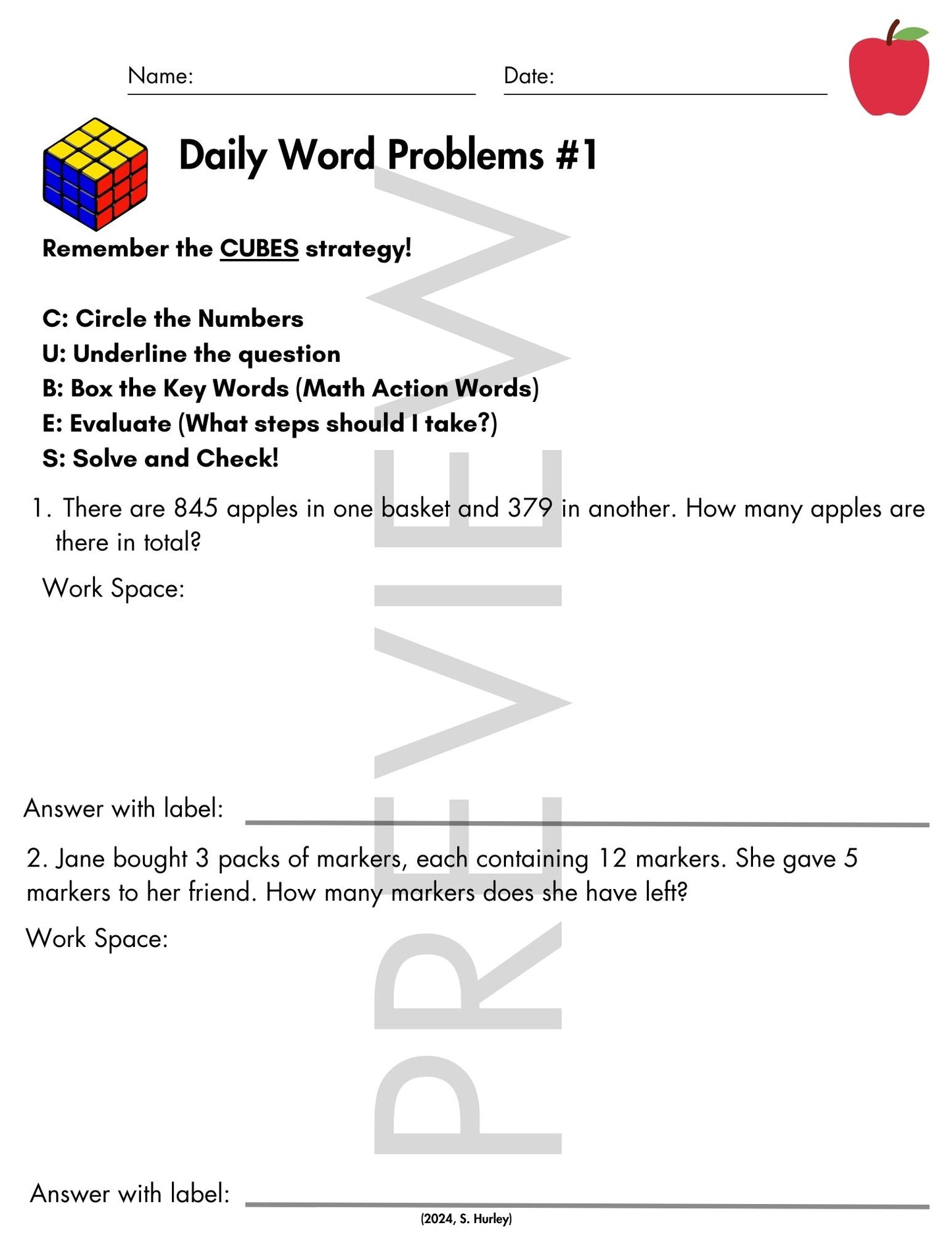 September Daily Word Problems with CUBES Strategy | 4th Grade