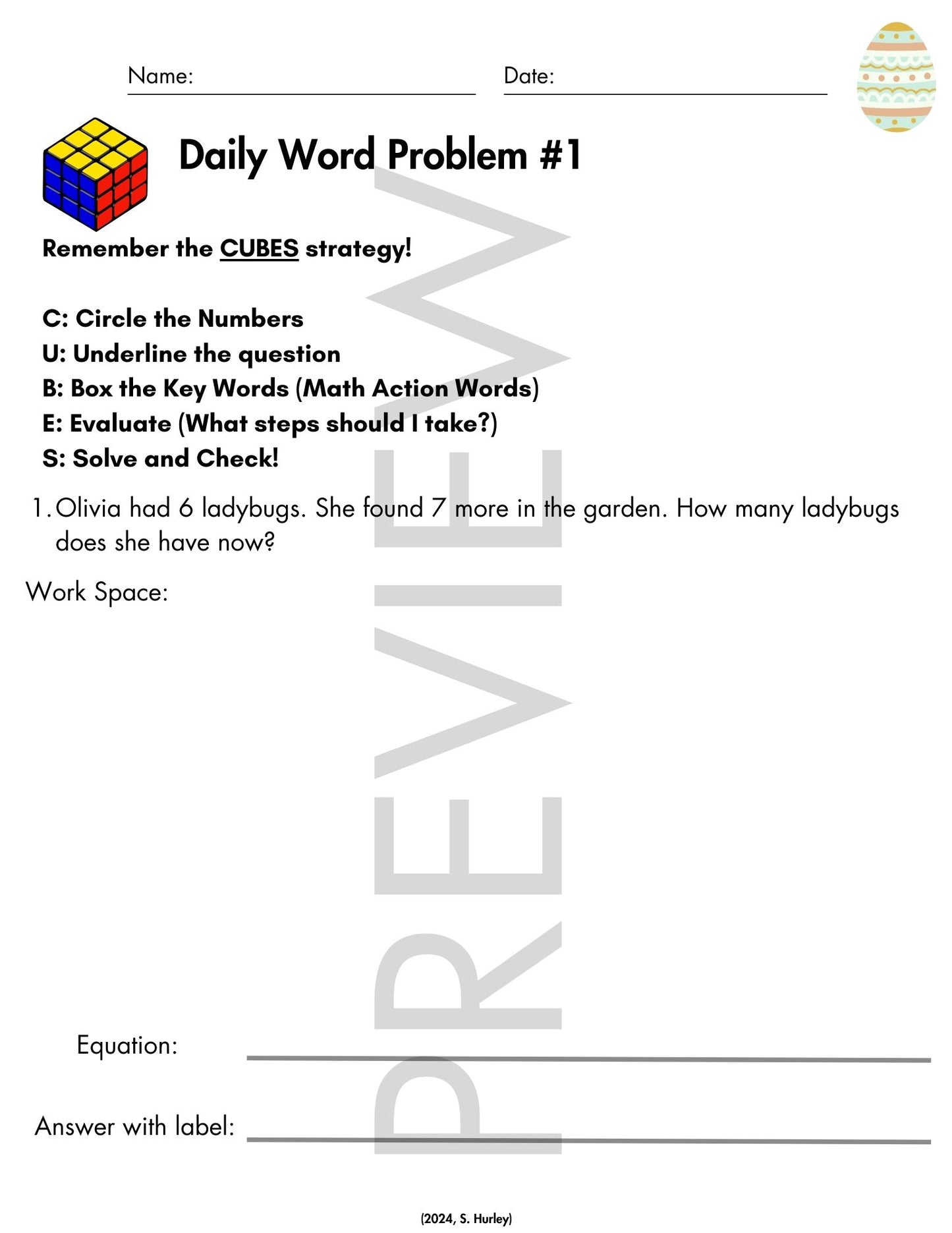 April Daily Word Problems with CUBES Strategy | 1st Grade