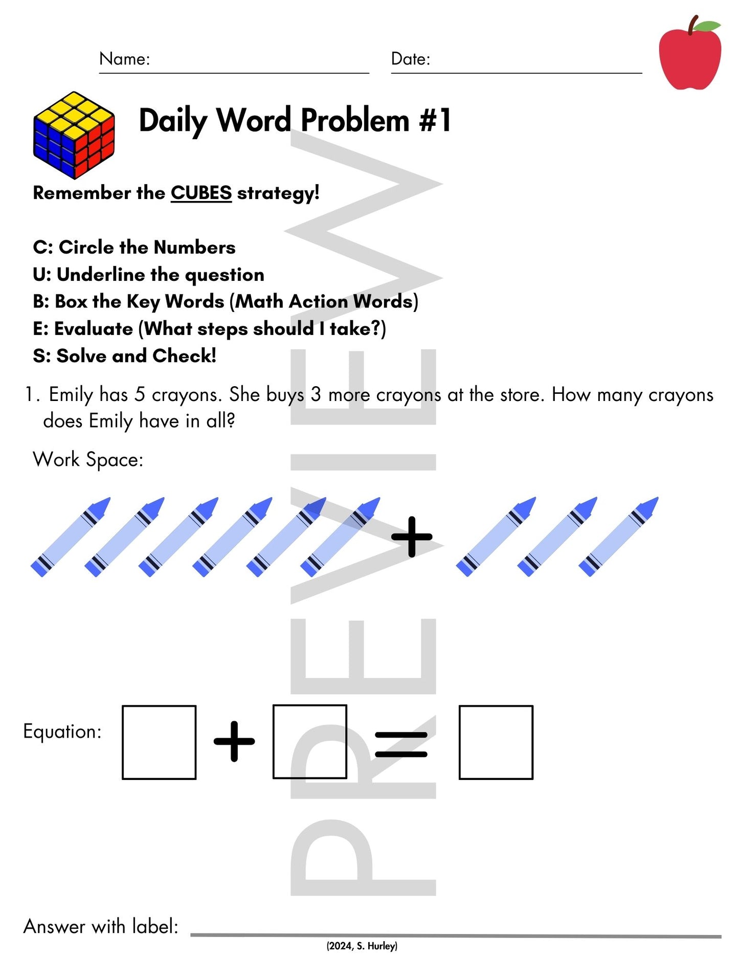 September Daily Word Problems with CUBES Strategy | 1st Grade