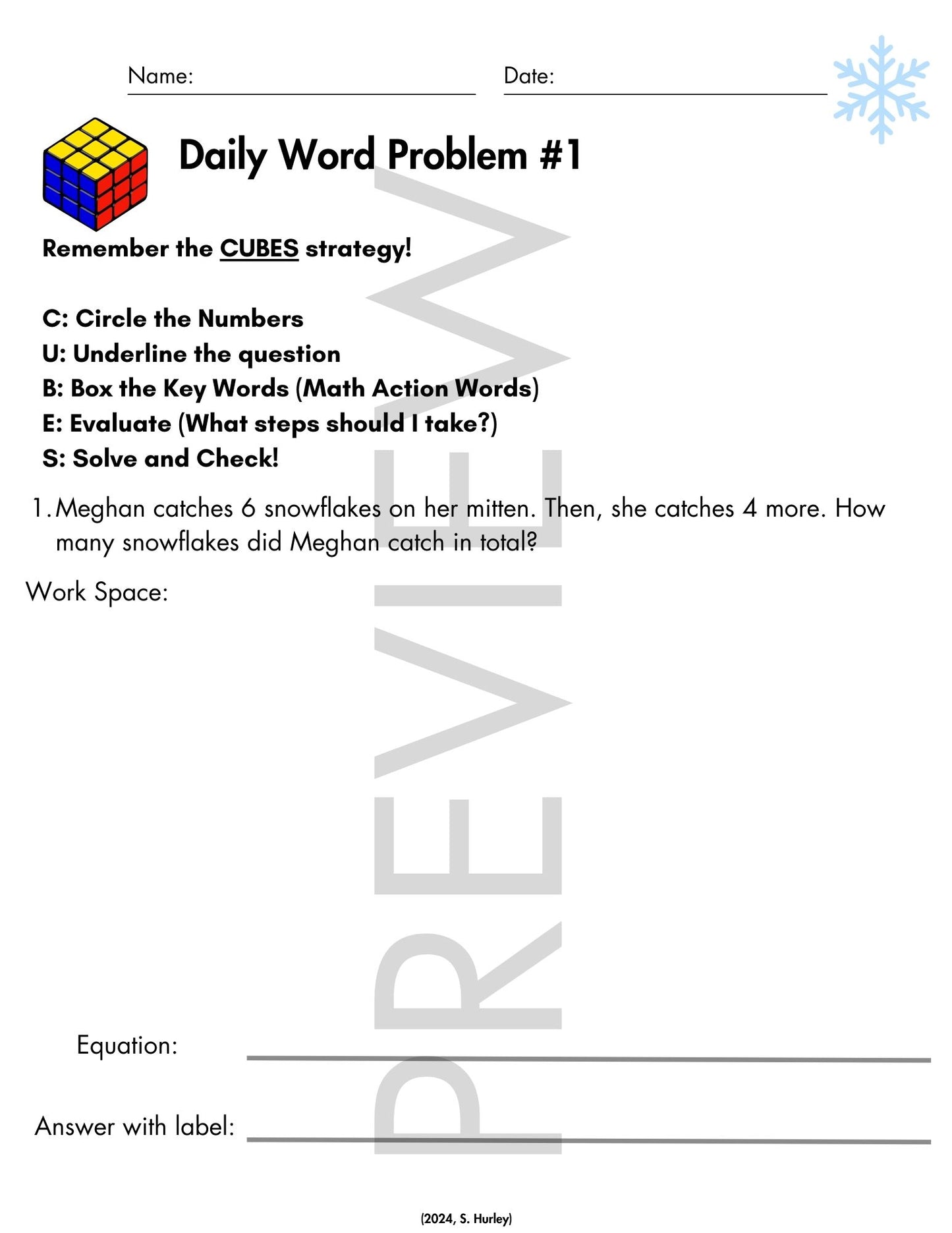 December Daily Word Problems with CUBES Strategy | 1st Grade
