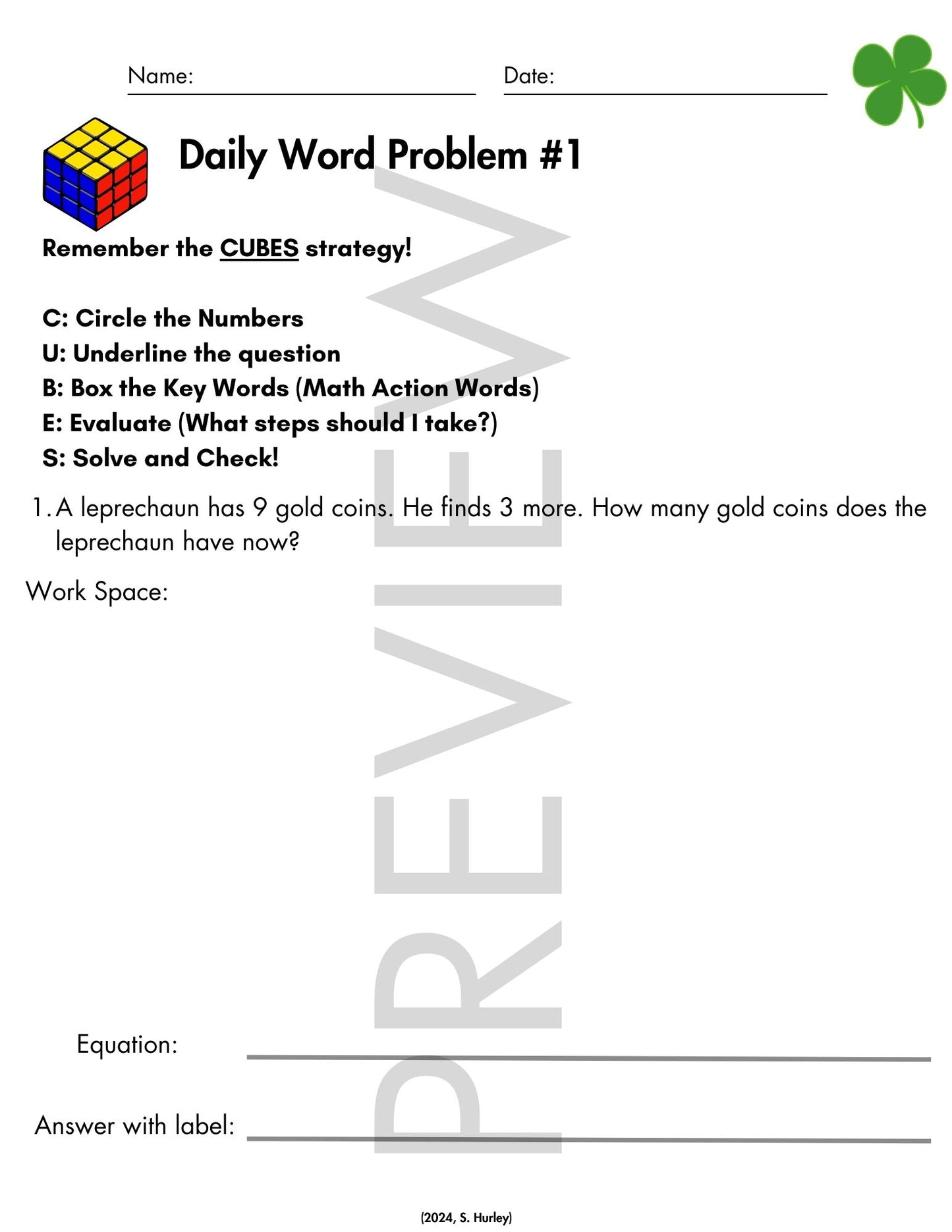 March Daily Word Problems with CUBES Strategy | 1st Grade