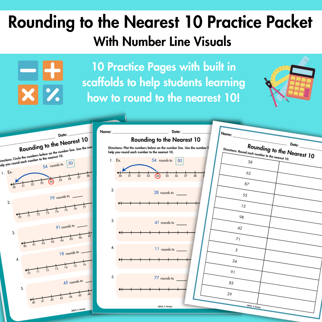 Grade 3/4 Rounding to Nearest 10 | Number Line Practice & Scaffolds