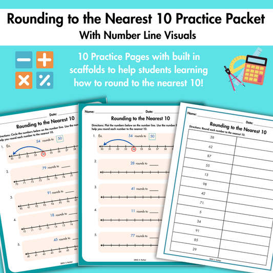 Grade 3/4 Rounding to Nearest 10 | Number Line Practice & Scaffolds