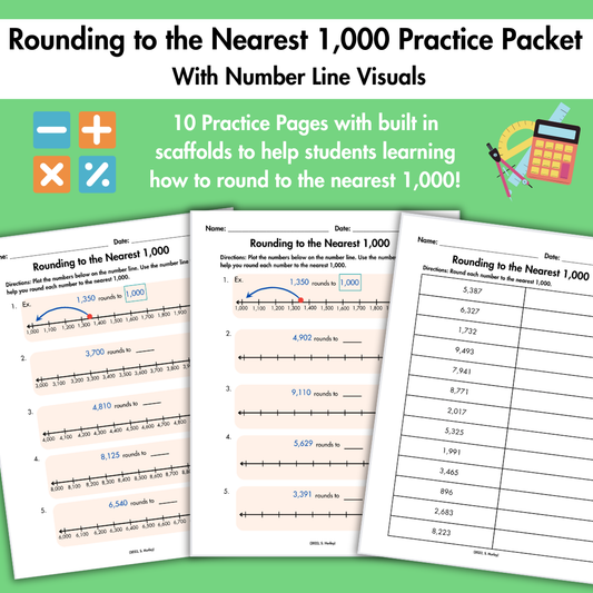 Grade 4 Rounding to the Nearest 1,000 | Number Line Practice & Scaffolds