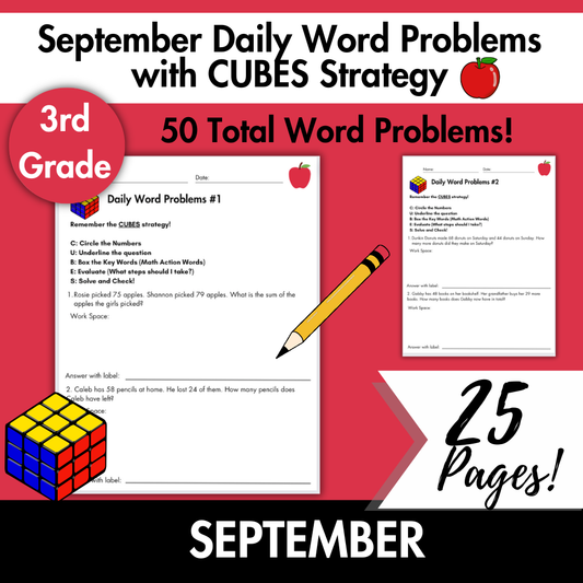 September Daily Word Problems with CUBES Strategy | 3rd Grade