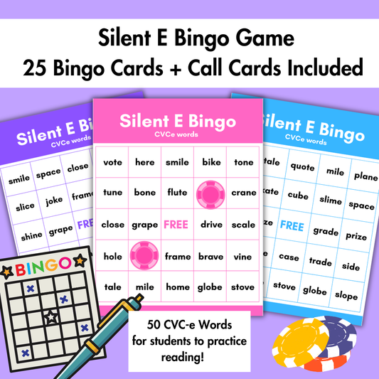 Silent E / Magic E Bingo Game | CVCe Phonics Words | Literacy Center Activity