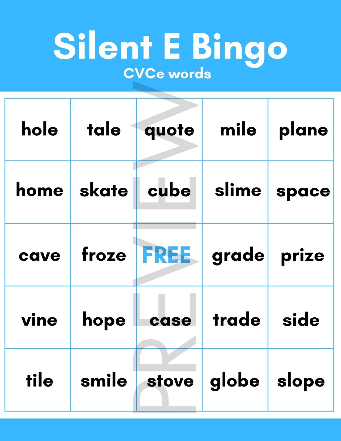 Silent E / Magic E Bingo Game | CVCe Phonics Words | Literacy Center Activity