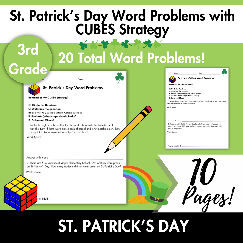 St. Patrick’s Day Word Problems | CUBES Math Strategy | Grade 3
