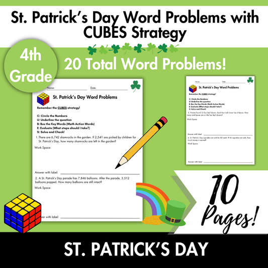 St. Patrick's Day Word Problems with CUBES Strategy | 4th Grade