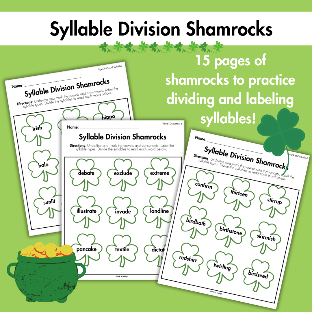 St. Patrick's Day Syllable Division Shamrocks