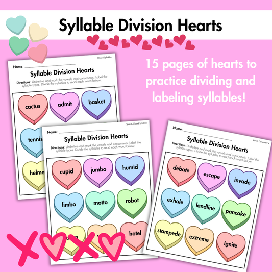 Valentine's Day Syllable Division Hearts