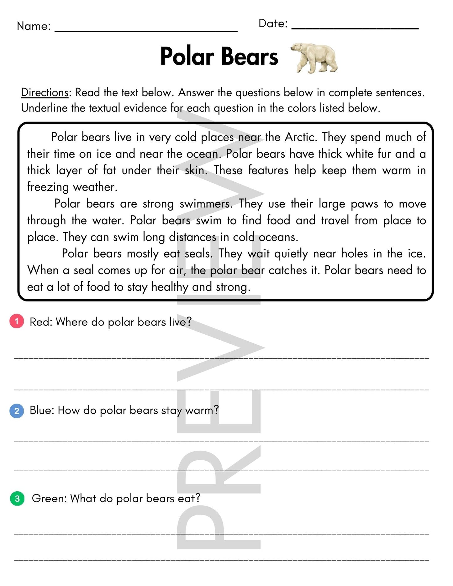 Winter Animals Reading Comprehension Passages with Text Evidence | Grade 2