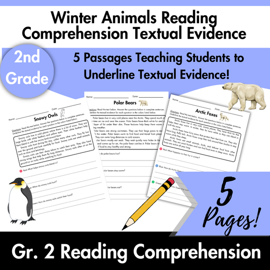 Winter Animals Reading Comprehension Passages with Text Evidence | Grade 2